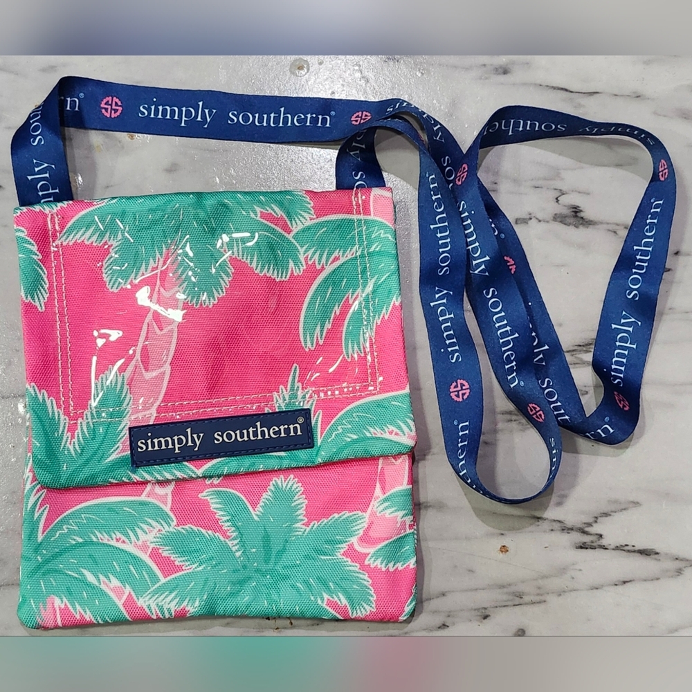 Simply Southern Hot Pink With Teal Pal Trees Crossbody Wallet Bag Purse